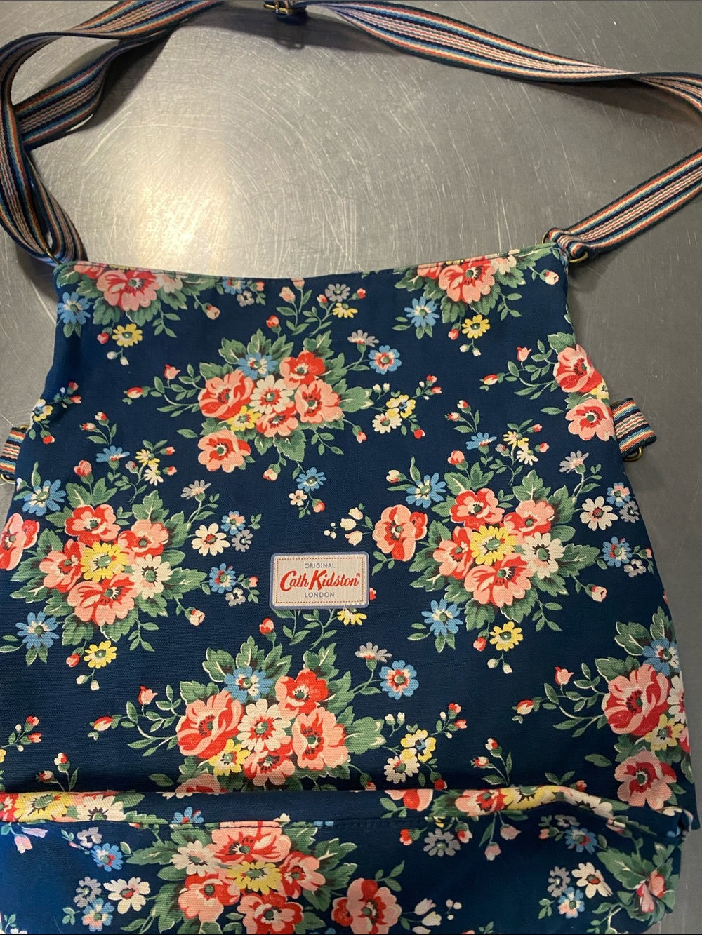 Cath Kidston Navy Floral Crossbody Shoulder Bag with Striped Strap